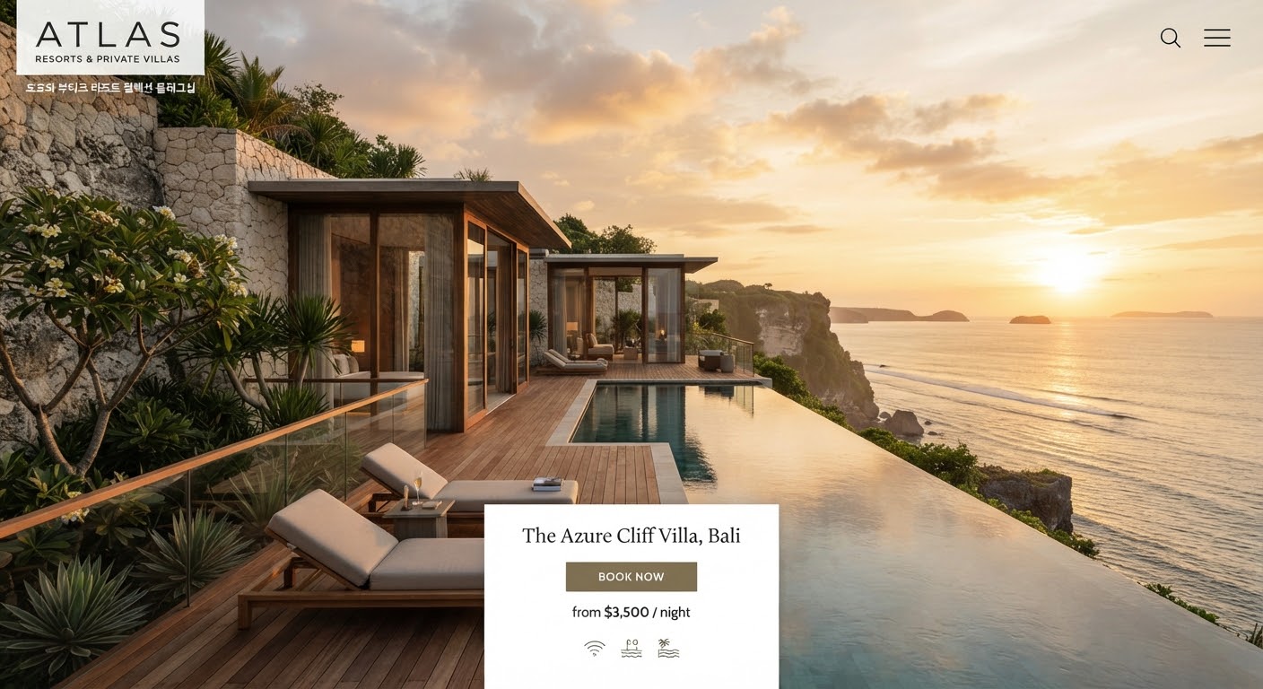 Expansive ultra-luxury cliffside private villa overlooking serene ocean waters