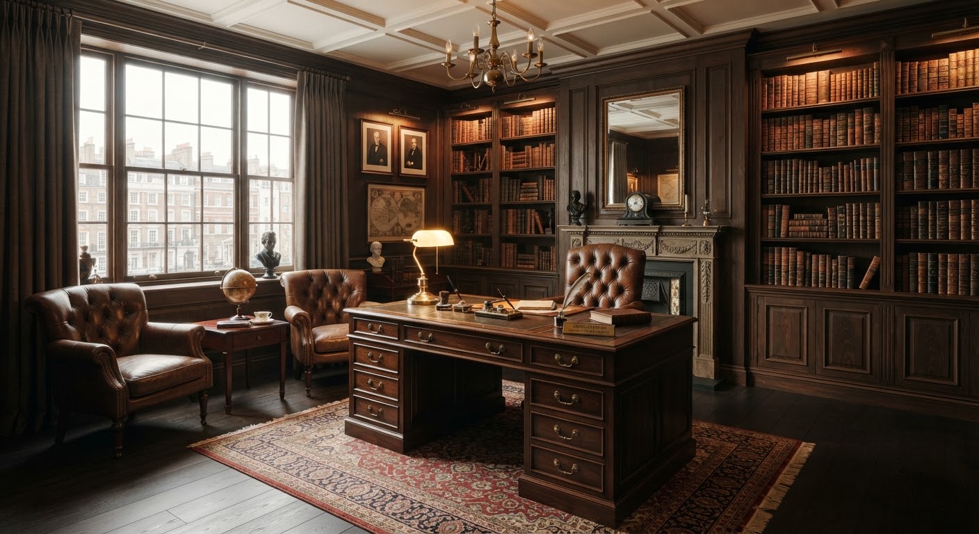 Private law office executive study with Victorian desk